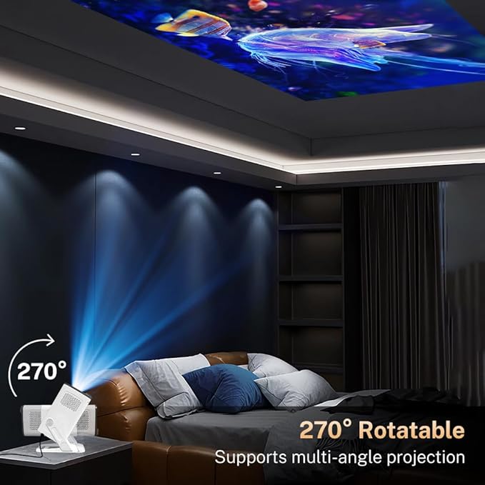 Mini Projector 1080P 4K Support with WiFi 6 and Bluetooth 5.4 Built-in Apps TV Android 11 Auto Keystone Outdoor Portable Projector Compatible with iOS/HDMI/TV Stick VisualCube 300