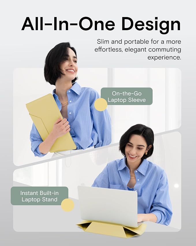 MOFT Laptop Carry Sleeve, 2-in-1 Laptop Bag & Stand for 15"-16" MacBook Air/Pro & Dell/HP/Lenovo/Asus, Stylish Slim Computer Sleeve Bag with Expandable Storage for Computer Accessories, Panna Cotta