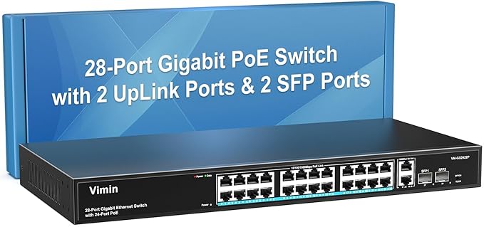 24 Port Gigabit PoE Switch with 2 Uplink Gigabit & 2 SFP Ports, 24-Port Ethernet PoE Switch Unmanaged w/ 320W High Power, Support IEEE802.3af/at, VLAN, Rack-Mount, Sturdy Metal Housing