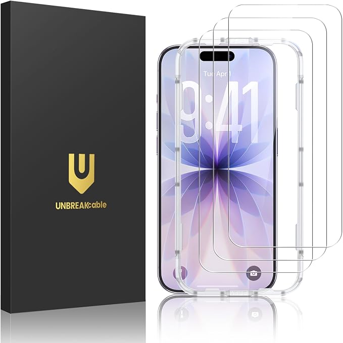 UNBREAKcable 3-Pack Screen Protector for iPhone 17, Double Shatterproof Tempered Glass [Easy Installation Frame] [9H Hardness] [99.99% HD Clear] [Case Friendly] for iPhone 6.3 inch