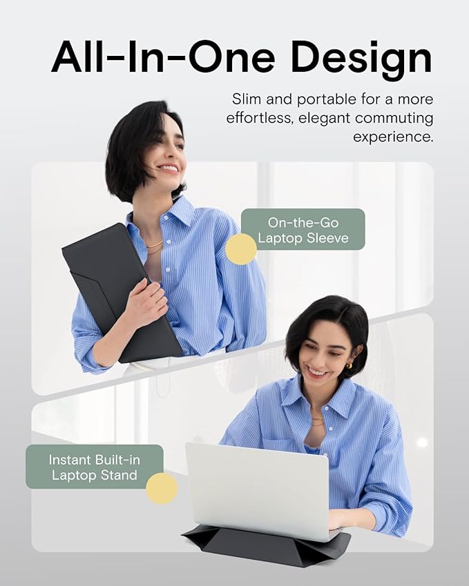 MOFT Laptop Carry Sleeve, 2-in-1 Laptop Bag & Stand for 14" MacBook Air/Pro & Dell/HP/Lenovo/Asus, Stylish Slim Computer Sleeve Bag with Expandable Storage for Computer Accessories, Night Black