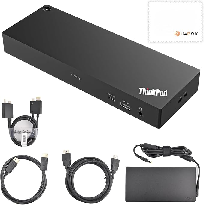 Thinkpad 40B00300 Thunderbolt 4 Universal Docking Station for Laptops, 4 External Displays, Power Charging up to 230W + ITSPWR Bundle Contains HDMI 4K Cable + DP Cable+ Cleaning Cloth