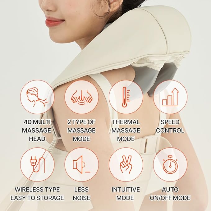 Portable Neck and Shoulder Massager - K-pop Idol's Choice - 4D Deep Kneading Pillow, Heat Control - Relieve Muscle Pain - Korean Home Body Care, Shitatsu Massage