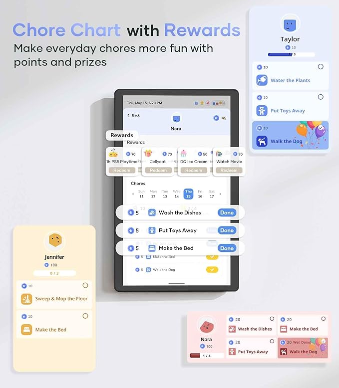 Digital Calendar+ 2: 15.6 Inch Wall Touch Screen Chore Chart Customize Dashboard Smart Electronic Calendar for Family Schedules Meal Planner Support App Store with Stand Wall Mount Black