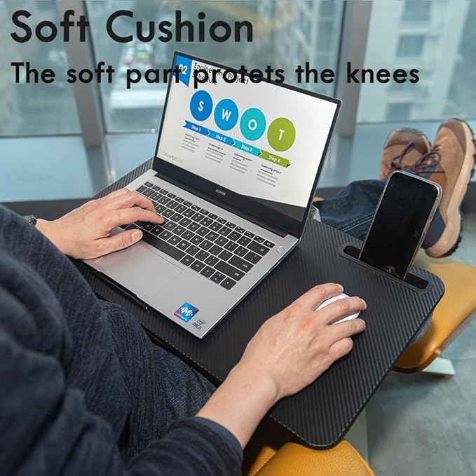 Portable Laptop Desk Fits Up to 16“ Laptops, with Tablet Slot, Built-in Cushion, Great for Home & Office,Lap Desk for Laptop,Lap Desk with Cushion (Black, Large)