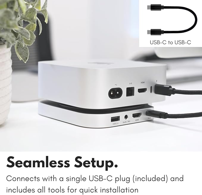 Macally Mac mini M4 Dock and Stand, Mac mini M4 Hub with NVMe/SATA SSD Enclosure, 4K HDMI 60hz, 3 USB A 10Gbps, USB C Data Port, SD Card Reader, 3.5mm Audio Jack