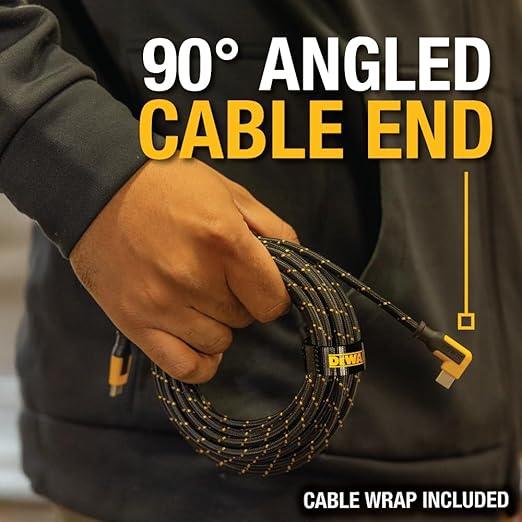 DEWALT Heavy Duty Extra Long USB C Cable (20 ft/6M), Fast 60W Type C Charging Cable, 90Degree Connector TypeC Charger Cord for Oculus Quest, PS5 Controller, Samsung Galaxy, Z Fold/Flip (Charge Only)