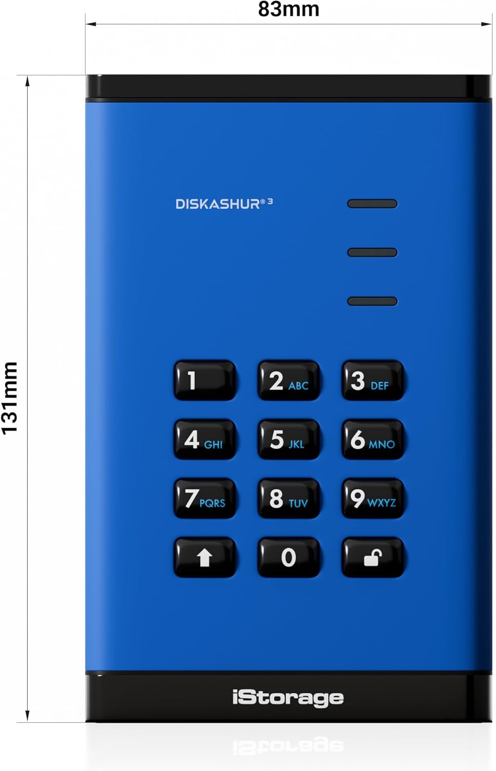 iStorage diskAshur3 HDD 500GB Blue - Secure Portable Hard Drive - Password Protected - Dust & Water Resistant - Hardware Encryption