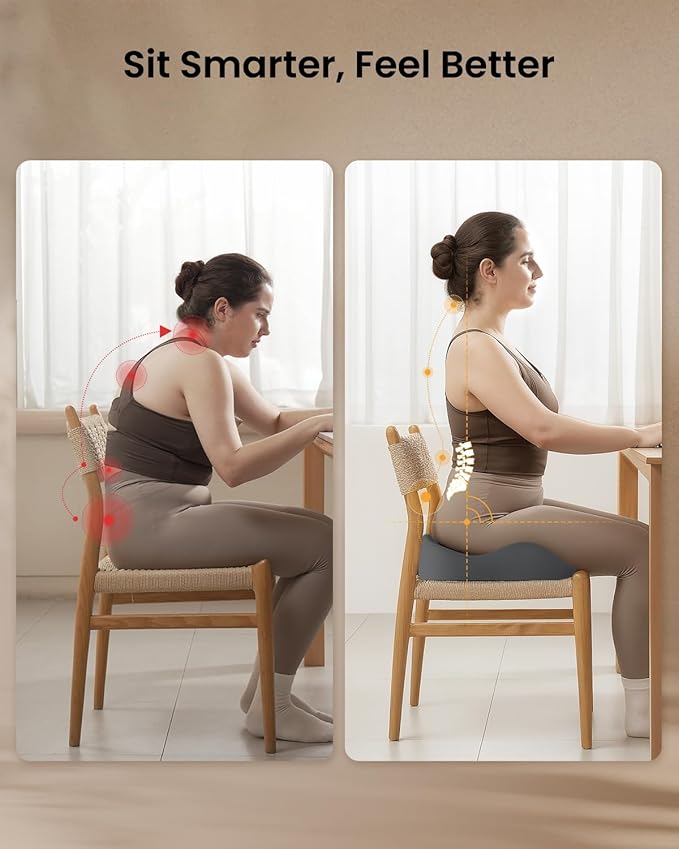 ProtoArc Extra Large Seat Cushions for Office Chairs, Ergonomic Memory Foam Seat Cushion for Home, Extra Cover, Car Seat Cushions for Driving, Pressure Relief Pad for Sciatica - Dark Gray