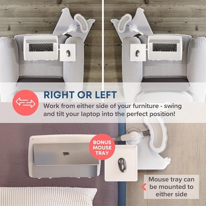 LEVO G2 Deluxe Adjustable Laptop Stand – Rolling Computer Desk & Ergonomic Table for Bed, Sofa, or Office – Portable Mobile Workstation with Tilt – Fits Devices up to 16″ - Silver & White