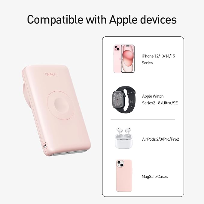 iWALK Magnetic Wireless Power Bank with iWatch Charger,10000mAh PD Fast Charging Portable Charger Compact Battery Pack Compatible with iPhone 17/16/15/14/13/12 Series,Apple Watch Ultra/8/7/6/5/4