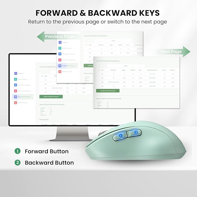 Wireless Bluetooth Mouse for Laptop,USB+BT×2,Quiet Ergo Computer Mouses,Metal 4-Way Super Scrolling,± 3200 DPI,Rechargeable,10 Button,Plug&Play,Multi Device Cordless Mice for iPad,Tablet,Mac,PC(Green)