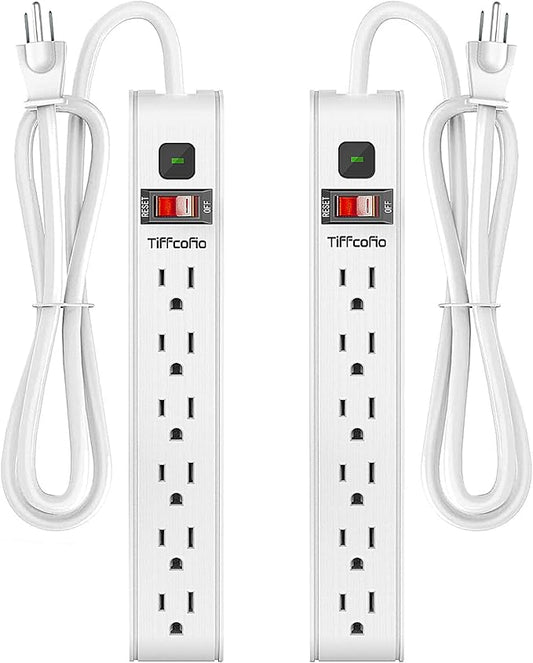 Surge Protector Power Strip, 4 Feet Extension Cord, 600 Joules Surge Protection, Multiple Protection 6 Outlet Strip, ETL Listed, White (2 Packs)