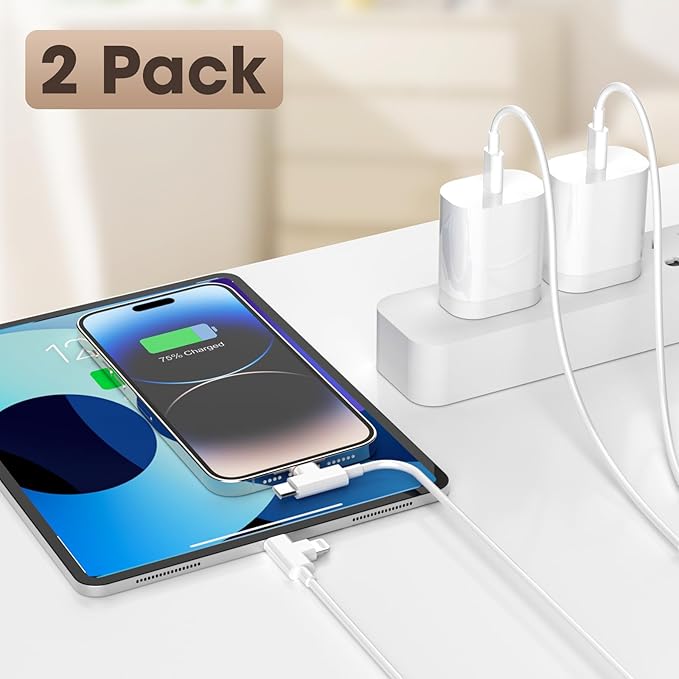 iPhone Charger Fast Charging,2 Pack 30W USB C Charger Block with Type C to C&Lightning Cable 6FT Compatible with iPhone 17/16/15/14/13/13 Pro/12 Pro/12 Pro Max/11/Xs Max/XR/X/SE,iPad,AirPods