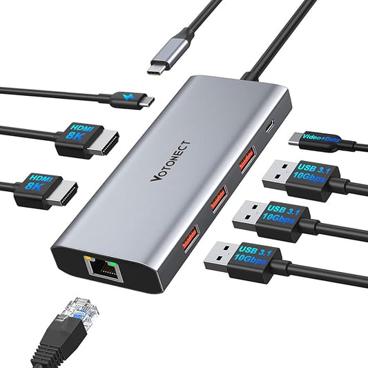 10-in-1 USB C Hub with 4K HDMI Adapter, SD/TF Card Reader, 100W PD Charging, 2 USB 3.0 Ports, and 2 usb2.0 Ports for MacBook Pro/Air, Dell XPS, Lenovo ThinkPad, etc. (3X 8K Docking Station)