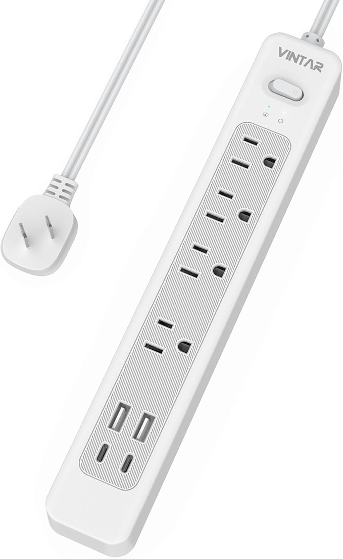 VINTAR 2 Prong Power Strip, 2 Prong to 3 Prong Outlet Adapter, 6ft Extension Cord with 4 Outlets & 4 USB(2 USB-C), 1440J Flat Plug Two Prong Surge Protector, Wall Mountable Ideal for Old House