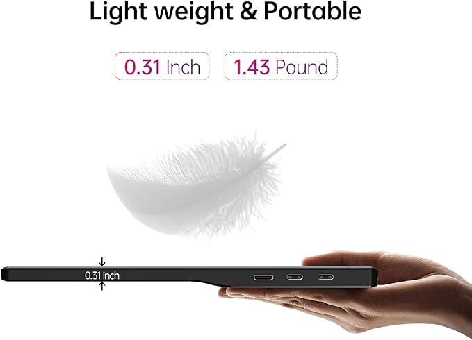 Yxk Portable Monitor 15.6 Inch 1080P USB-C HDMI Ultra-Slim Travel Monitor with Kickstand, for Laptop, PC, Mac Phone, PS, Xbox, Swich IPS Ultra-Thin Zero Frame Gaming