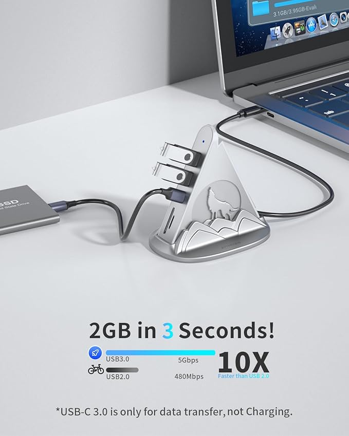 Silver 8-in-1 USB C Hub Multiport Adapter to 4K HDMI for MacBook,with 3 USB-A Ports,1 USB-C Data,100W PD,SD/TF Card Slots,Compatible with MacBook Pro/Air,iPad Pro,and More Type-C Laptops