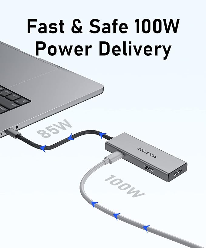 USB C Hub, USB Adapter with 1*USB-C 3.2, 2*USB 2.0, 2 *HDMI, 100W PD in, Multiport Dongle for MacBook Pro, MacBook Air, Dell and More