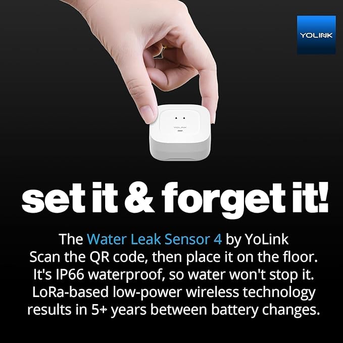 YoLink Water Leak Starter Kit: Hub + 2 Leak Sensor 4 (105 dB Siren), LoRa Long-Range, App/SMS/Email Alerts, D2D Offline, 2 AAA Up to 5-Year Battery, Works with Alexa/IFTTT/Home Assistant