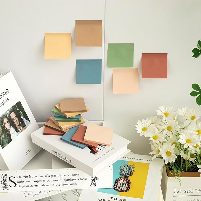(12 Pads) Sticky Notes 3x3 inch, Self-Stick Pads Vintage Colors Sticky Note, Recyclable, Easy to Stick for Home, Office, Notebook