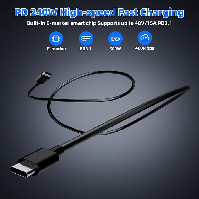 500W Fast Charging 8 Port USB C Charger Block with Nylon Fast Charging Cable, Multi-Device Charging Station Wall Desktop Charger with GaN Ⅲ Technology, USB-C Charger Adapter for MacBook/iPad/iPhone 16