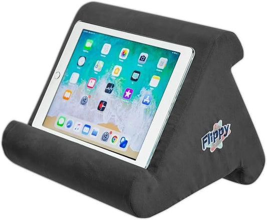 Flippy Tablet Pillow Stand and Holder for Lap, Desk and Bed, Multi-Angle with Storage, Compatible with Kindle, Fire, Samsung Galaxy (Smokey)