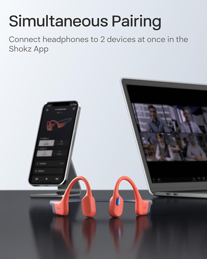 SHOKZ OpenSwim Pro - Open-Ear Bluetooth & MP3 Bone Conduction Sport Headphones, Swimming Headphones, IP68 Waterproof, Red