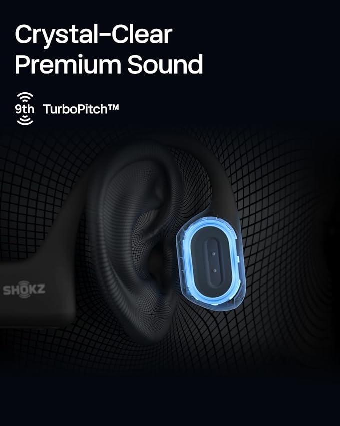SHOKZ OpenRun Pro - Open-Ear Bluetooth Bone Conduction Sport Headphones - Sweat Resistant Wireless Earphones for Workouts and Running with Premium Deep Base - Built-in Mic, with Hair Band