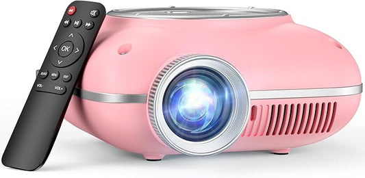 Mini Projector with Two -Way Bluetooth, Portable Projector for Home Theater Use, Support 1080P for Outdoor Projector/Movie Projector Compatible with HDMI, USB, Laptop, TV Stick (Pink)