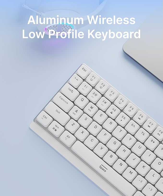 EWEADN MK84 75% Wireless Low Profile Mechanical Keyboard Tri-Mode Connect with White Backlight Mechanical Keyboards Wireless, Brown Switch Bluetooth/2.4GHz/USB-C Wired Cute Keyboard-White