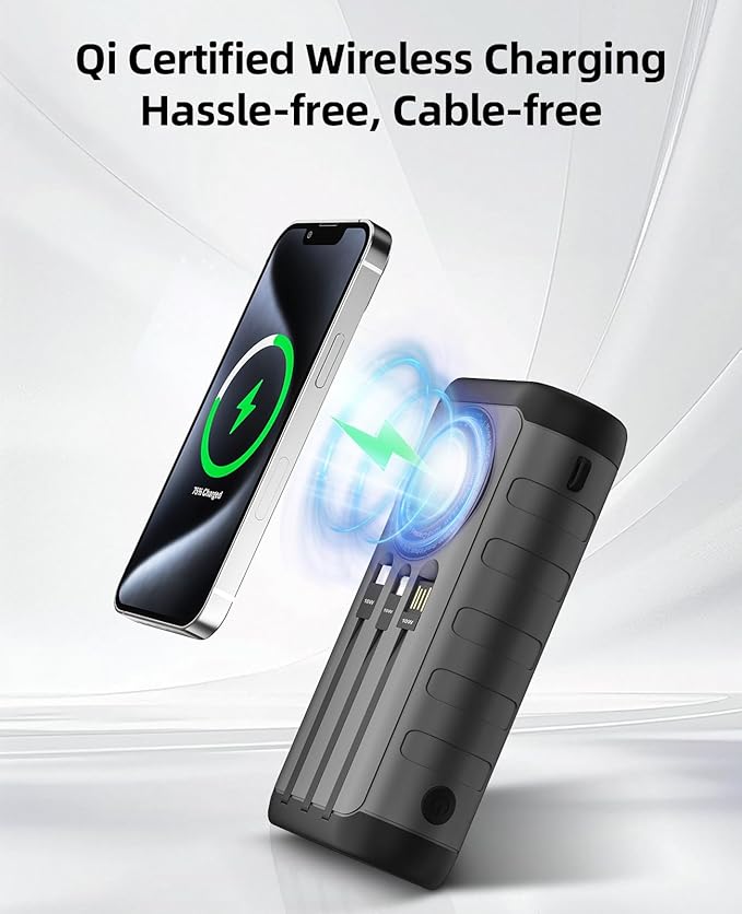 Solar Charger, 59800mAh Portable Power Bank for All Phones, Outdoor Waterproof Battery Pack Built in Hand Crank, 15W Wireless Charger 6 Outputs & 3 Inputs/LED Flashlights, Perfect for Camping Travel