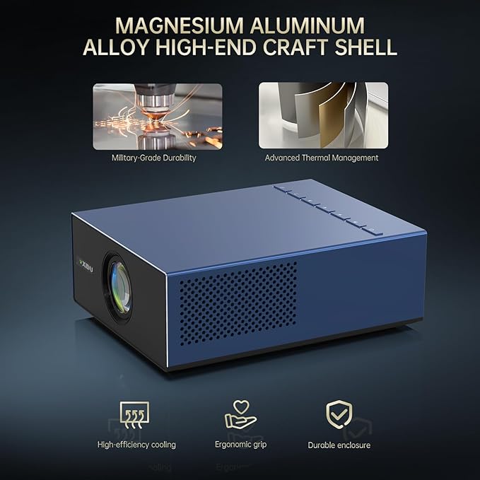 XIDU Portable Projector with WIFI and Bluetooth [Metal/1500ANSI/Native 1080P/Wireless Casting/Electric Focus/Auto Keystone]4K Outdoor Movie proyector for Home,Fire TV stick,iOS,Android,Laptop (Naval)