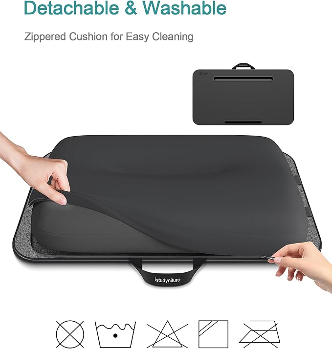 Lap Desk, Portable Laptop Stand with Washable Cushion, Fits up to 17 inch Laptop, with Device Ledge and Phone Holder, Use on Bed,Couch, Sofa, Floor, Home Office– ISTUDYNITURE (Large, Black)