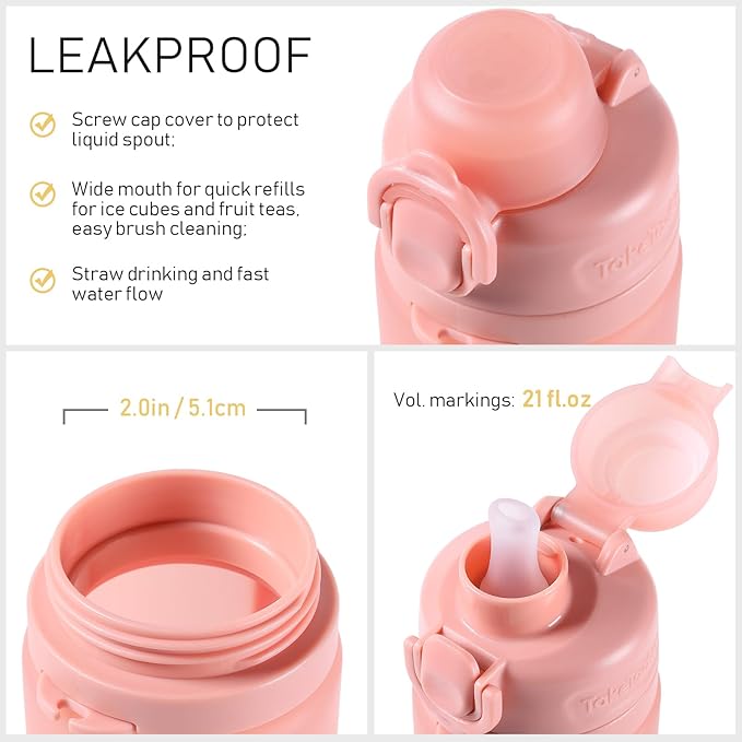 TakeToday Collapsible Water Bottles 20oz, Leak Proof, BPA-Free, Foldable Silicone Travel Water Bottle with Straw Strap for Cycling, Hiking, Outdoors