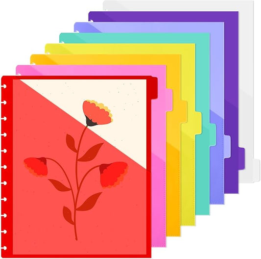 8 Pcs Discbound Pocket Dividers 8.5 x 11 Dividers with Tabs and Pockets Discbound 8 Tab Pocket Folders Letter Size Binder Divider Plastic Disc Planner Supplies for Business School Office(Colorful)