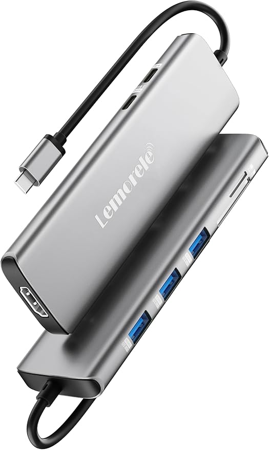 Lemorele USB C Hub 8-in-1 Adapter, USB-C Hub with 4K HDMI Output, 100W Power Delivery, USB 3.0 5Gbps Port, SD/TF Card Reader Adpater, Compatible for MacBook Pro, XPS, Chromebook and More(Silver)