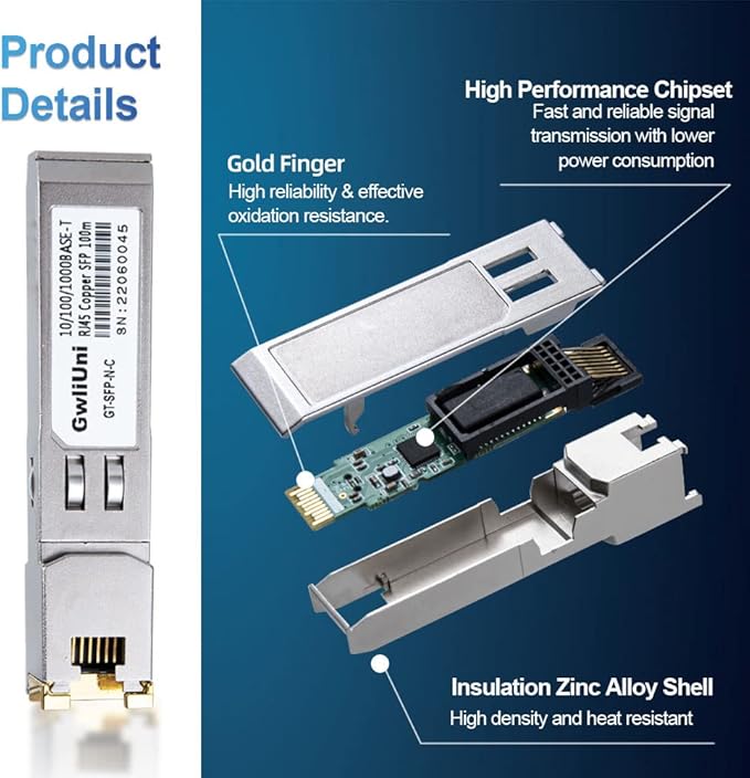 10Pcs 1.25Gbps RJ45 Copper SFP, 10/100/1000Base-T transceiver Module 100m for Switch, Router, Firewall, Network Card, Media Converter etc