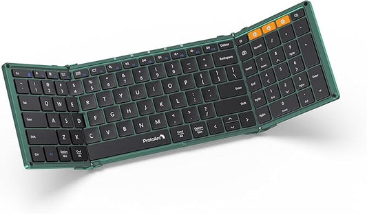 ProtoArc Foldable Bluetooth Keyboard, XK01 Folding Wireless Portable Keyboard with Number Pad, Full-Size Travel Keyboards for Windows iOS Android Tablet Smartphone Laptop PC - Dark Green