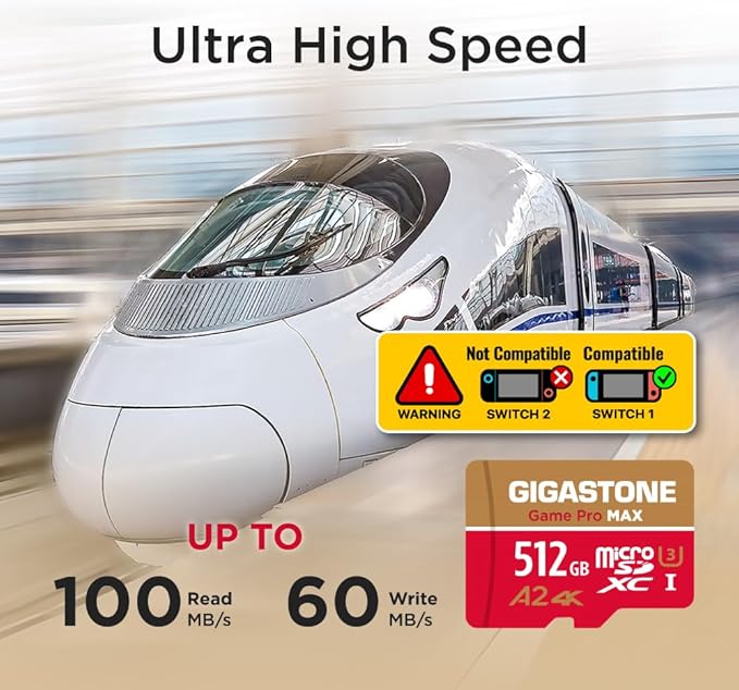 [5-Yrs Free Data Recovery] GIGASTONE 512GB Micro SD Card, Game Pro, MicroSDXC Memory Card for Nintendo-Switch 1, GoPro, Action Camera, DJI, 4K UHD Video, up to 100/60 MB/s, UHS-I U3 A2 V30 C10