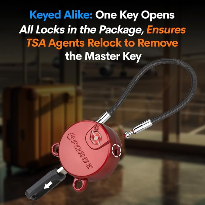 Forge TSA Approved Luggage Locks Ultra-Secure Dimple Key Cable Locks for Travel with Zinc Alloy Body- 2 Red Locks