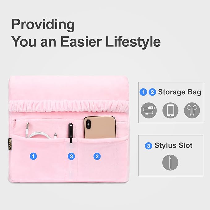 MOSISO Tablet Pillow Stand,Soft Tablet Holder for Lap,Tablet Soft Pad Dock with Pockets&Stylus Slot&4 Viewing Angles Compatible with iPad Pro 12.9,11,10.5,9.7,Air Mini 6,5,4,3, E-Reader, Pink