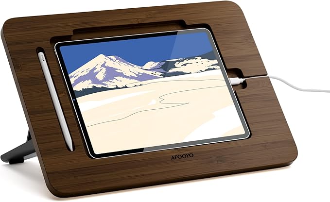 Bamboo Tablet Stand - Portable & Adjustable 5 Angles,Laptop Riser,Book Reading Stand,Compatible with 9.7/10.2/10.5/10.9/11 inches (Walnut Varnish)