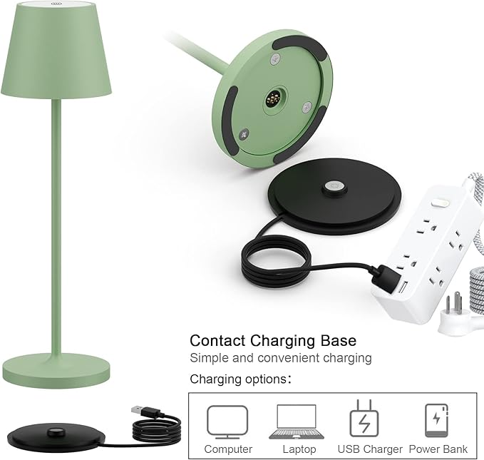 Ralbay IP54 Aluminum Cordless Rechargeable Table Lamp LED Modern Battery Operated 4800mAh Waterproof Portable Stepless Dimmable Desk Lamp for Restaurant/Bedroom/Camping/Outdoor (Green)