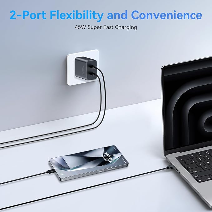 45W Samsung Super Fast Charger,2Pack Dual Port USB C Samsung Charger Fast Charging,Quick Double Type C Android Chargers Block 10FT Long USB C Cable for SamsungGalaxy S25 Ultra/S25/S24+/S23/S22/S21/S20