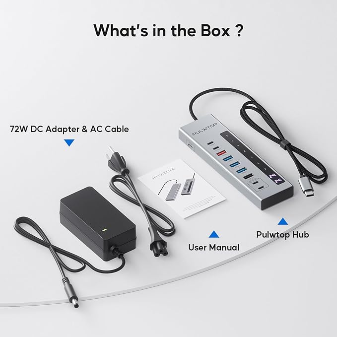 Powered USB C Hub, 10-in-1 USB 3.2 Data Hub with 3 x USB A/C 10Gbps, 3 x USBA 5Gbps, USB A 2.0, 100W PD-in, 2 x 24/45W Type-C Charging Ports (72W Adapter Included)