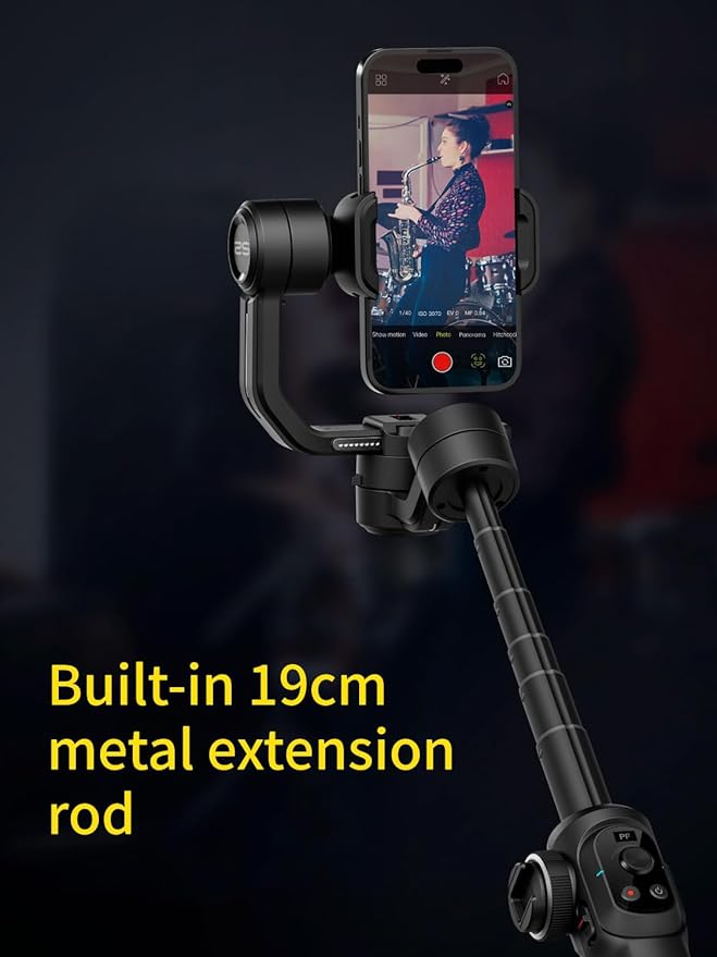 Gimbal Stabilizer for Smartphone, 3-Axis Industry-Standard Gimbal w/360°Rotation, Phone Stabilizer Built-in Extension Rod, Professional Gimbals w/Fill Light for iPhone/Android-Smart S2