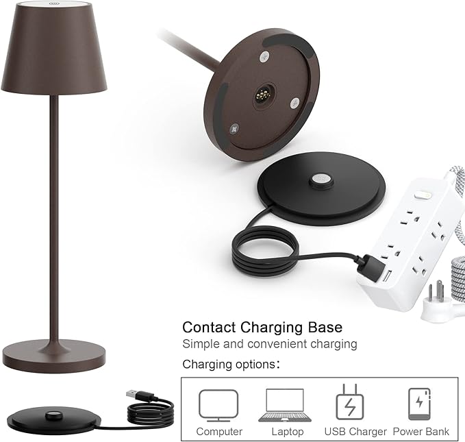 Ralbay IP54 Aluminum Cordless Rechargeable Table Lamp LED Modern Battery Operated 4800mAh Waterproof Portable Stepless Dimmable Desk Lamp for Restaurant/Bedroom/Camping/Outdoor (Rust-Coloured)