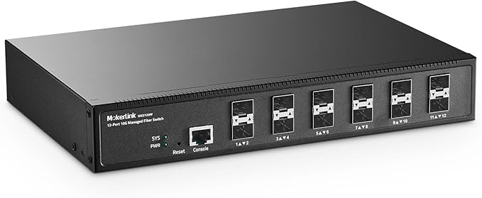 MokerLink 12 Port 10G SFP+ Managed Fiber Switch, 1G/10G SFP Slot, L3 Web/CLI Managed, 240Gbps Bandwidth Desktop|Rackmount Network Switch