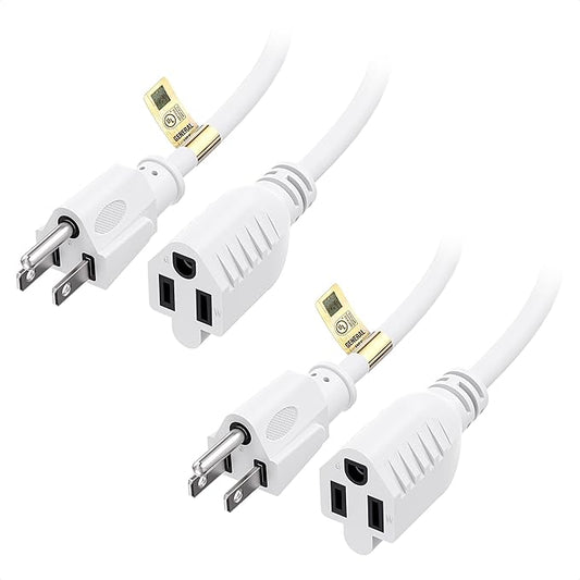 [UL Listed] Cable Matters 2-Pack 16 AWG Heavy Duty 13A Power Extension Cord - 10ft, 3 Prong Power Cord Extension, NEMA 5-15P to NEMA 5-15R, White